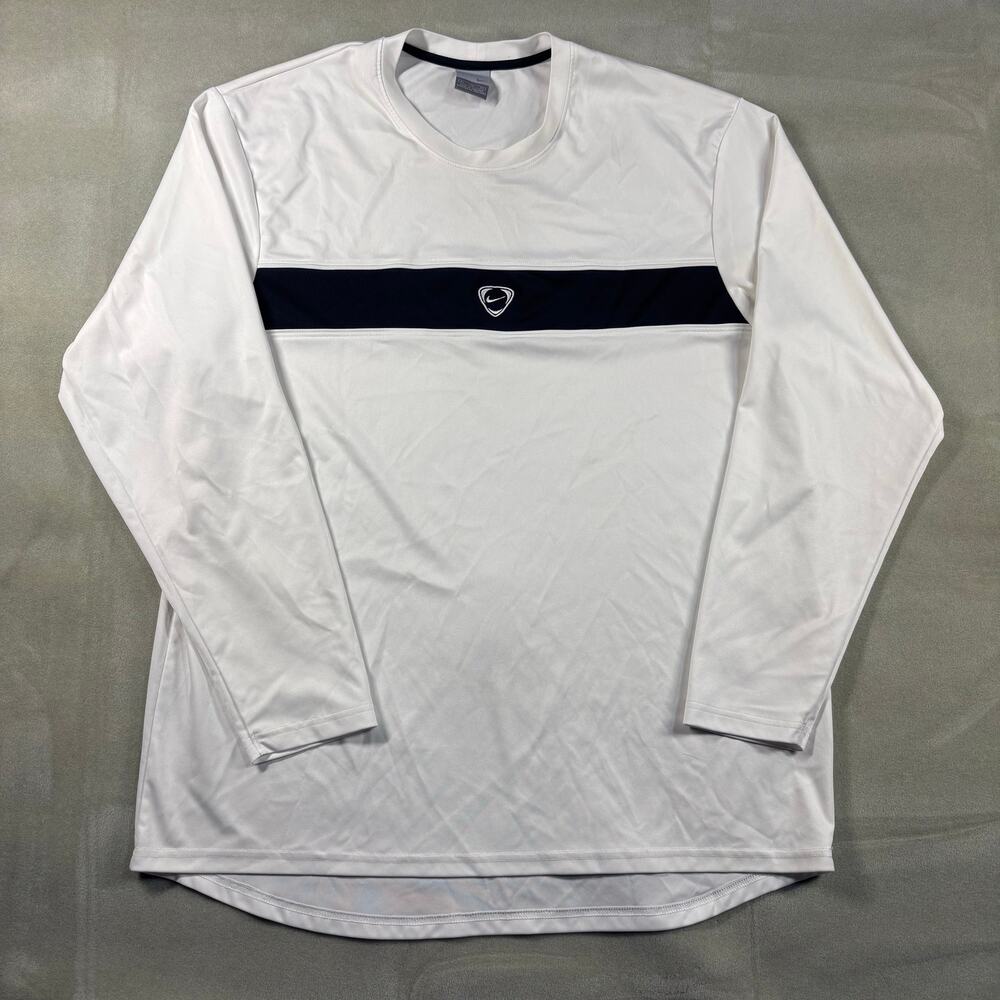 Nike Dri Fit Long Sleeve Shirt Mens XL White Black Stripe Athletic Soccer Y2K